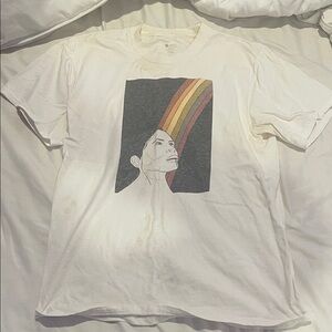 White T-Shirt with Rainbow Graphic